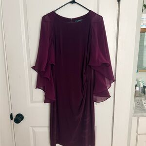 Ralph Lauren Deep Plum Layered-Ruffle Sleeve Dress